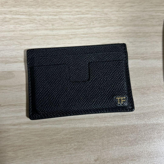 TOM FORD Card Case Holder Wallet Compact Purse Logo Leather Black Authentic