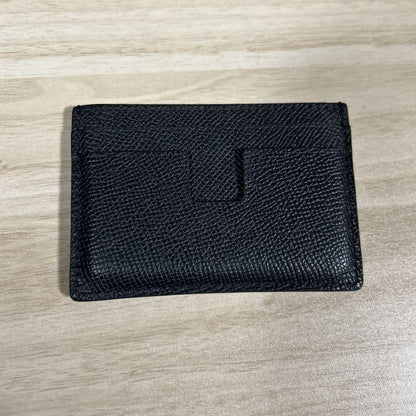 TOM FORD Card Case Holder Wallet Compact Purse Logo Leather Black Authentic