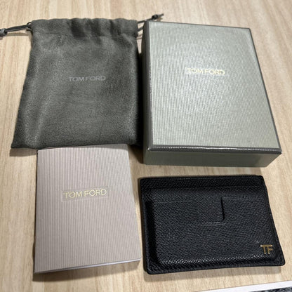 TOM FORD Card Case Holder Wallet Compact Purse Logo Leather Black Authentic