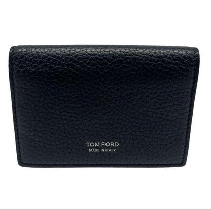 TOM FORD Bi-fold Card Holder Wallet Case Flap Purse Compact Leather Black Auth