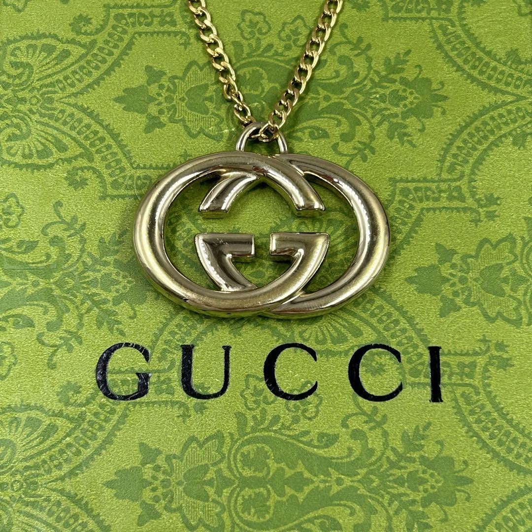 GUCCI Necklace Pendant Interlocking Gold Women Accessory Authentic