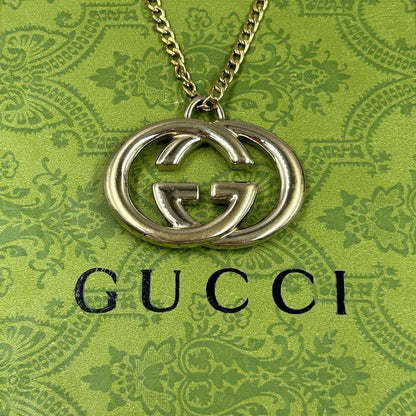 GUCCI Necklace Pendant Interlocking Gold Women Accessory Authentic