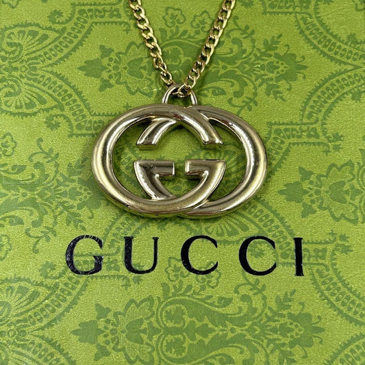 GUCCI Necklace Pendant Interlocking Gold Women Accessory Authentic
