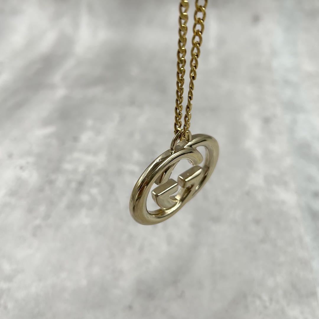 GUCCI Necklace Pendant Interlocking Gold Women Accessory Authentic