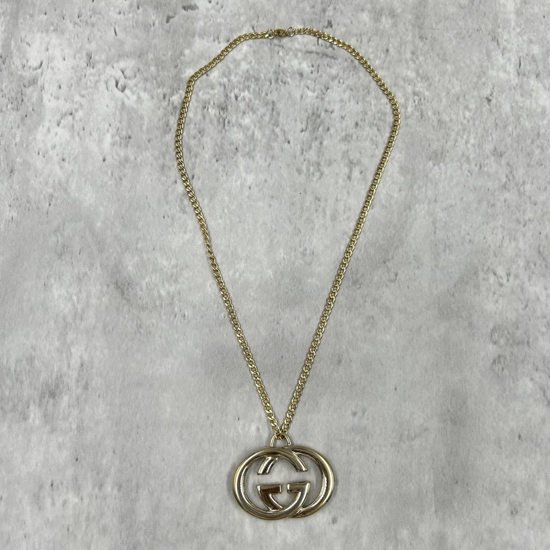 GUCCI Necklace Pendant Interlocking Gold Women Accessory Authentic
