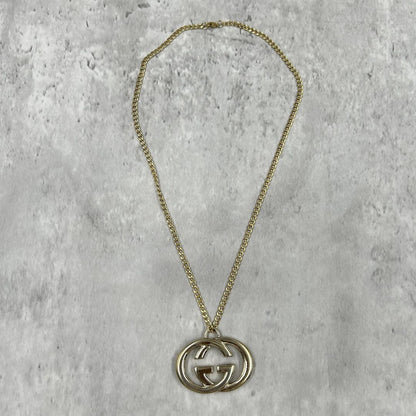GUCCI Necklace Pendant Interlocking Gold Women Accessory Authentic