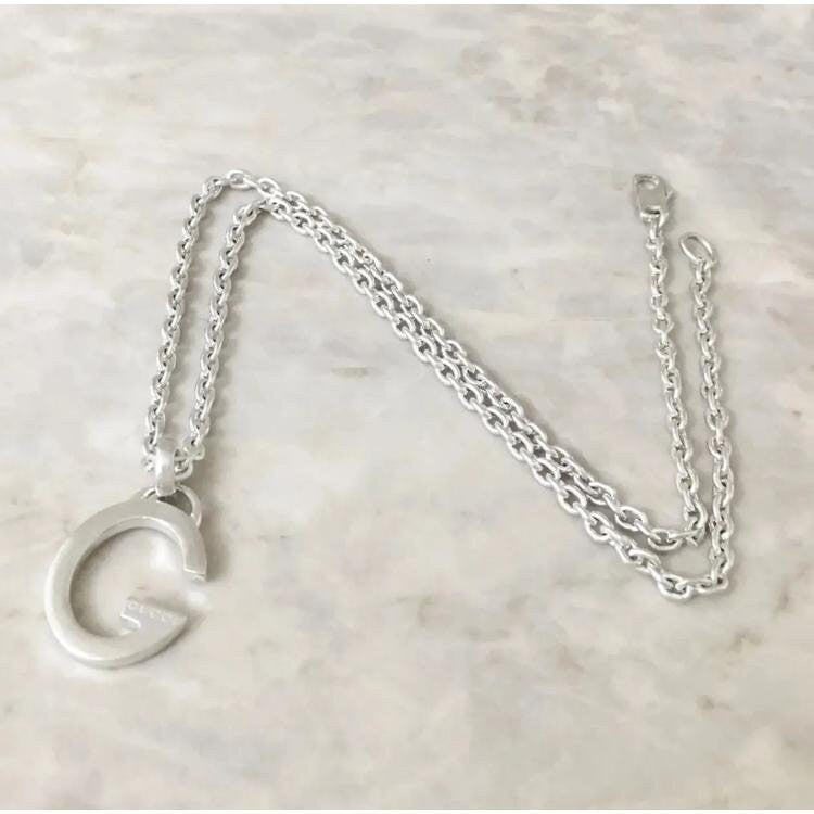 GUCCI Necklace Pendant G Silver 925 Unisex Accessory Authentic