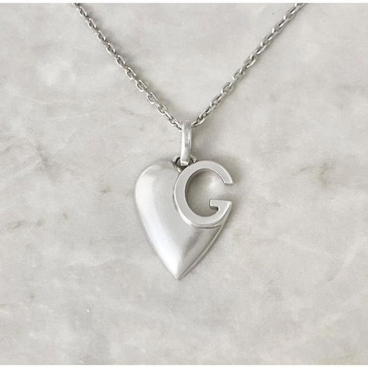 GUCCI Necklace Pendant Heart G Silver 925 Women Accessory Authentic