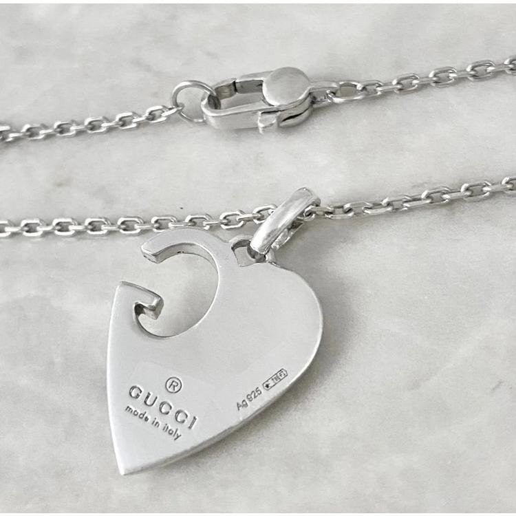 GUCCI Necklace Pendant Heart G Silver 925 Women Accessory Authentic