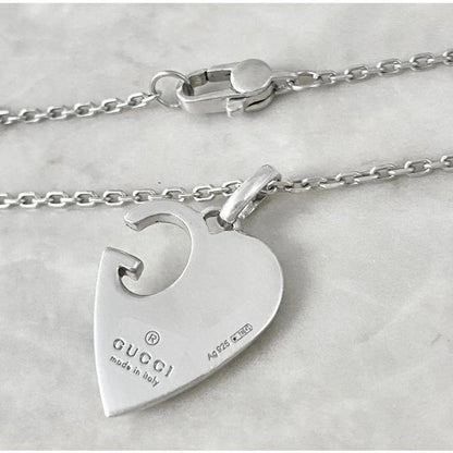 GUCCI Necklace Pendant Heart G Silver 925 Women Accessory Authentic
