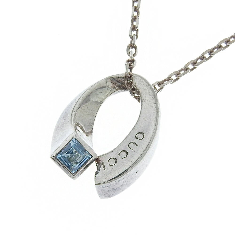 GUCCI Necklace Pendant Logo Blue Topaz Orb Silver 925 Unisex Accessory Authentic