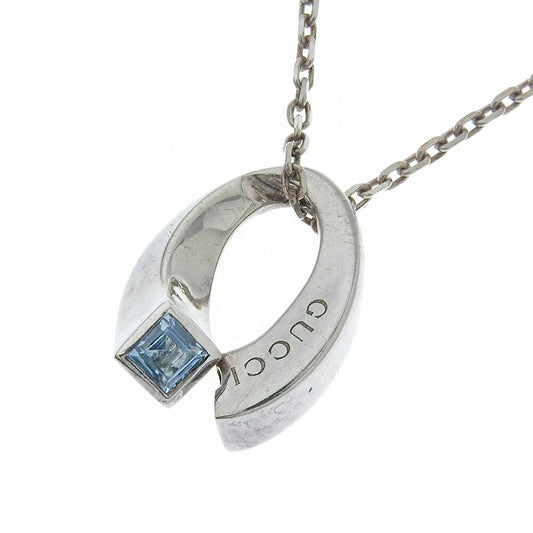 GUCCI Necklace Pendant Logo Blue Topaz Orb Silver 925 Unisex Accessory Authentic
