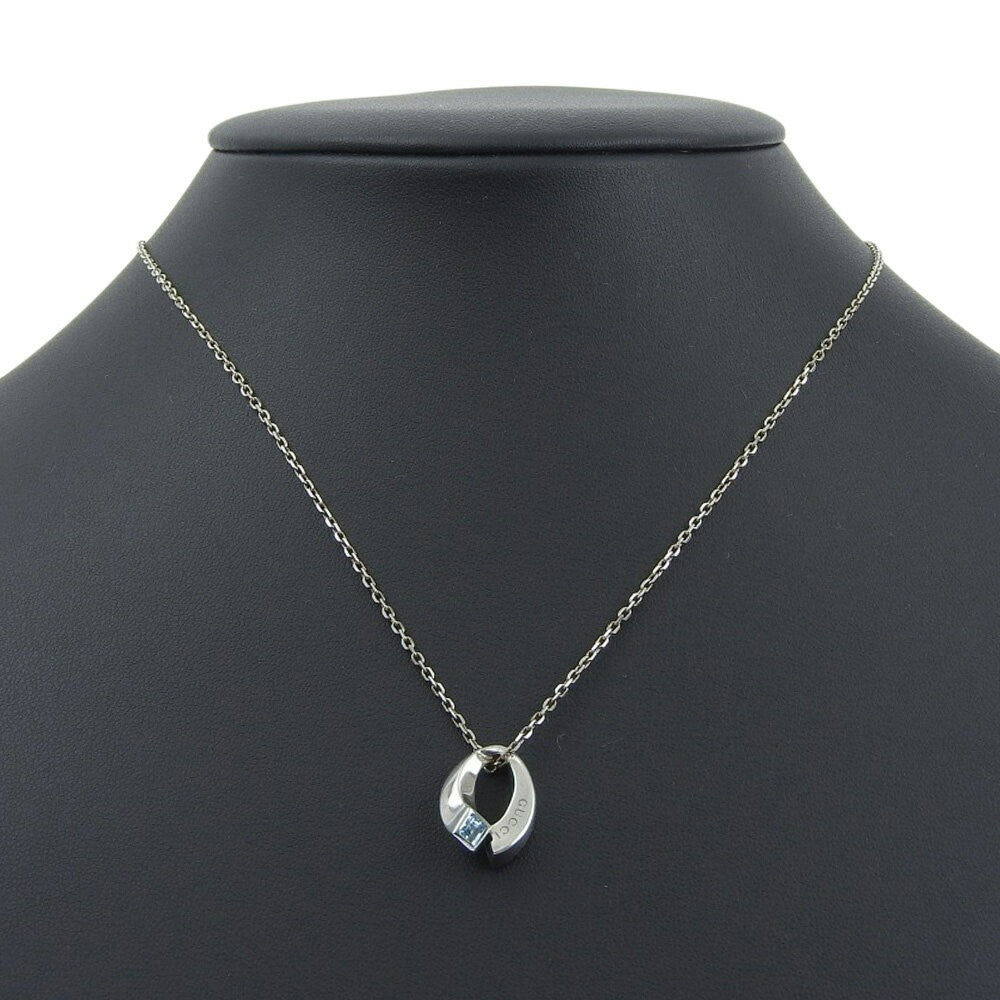 GUCCI Necklace Pendant Logo Blue Topaz Orb Silver 925 Unisex Accessory Authentic