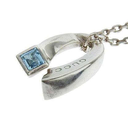 GUCCI Necklace Pendant Logo Blue Topaz Orb Silver 925 Unisex Accessory Authentic