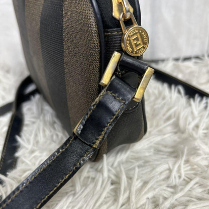 FENDI Shoulder Bag Purse FF Pecan PVC Leather Brown Black Authentic