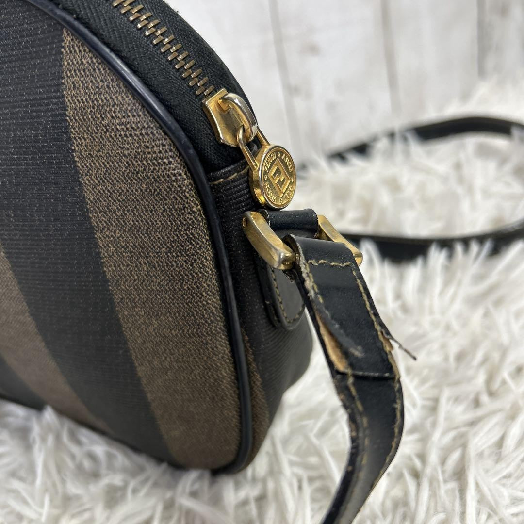 FENDI Shoulder Bag Purse FF Pecan PVC Leather Brown Black Authentic