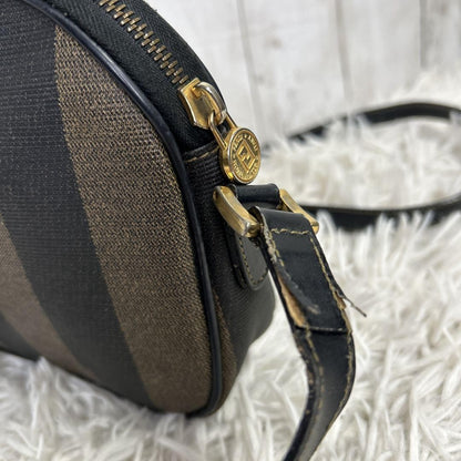 FENDI Shoulder Bag Purse FF Pecan PVC Leather Brown Black Authentic
