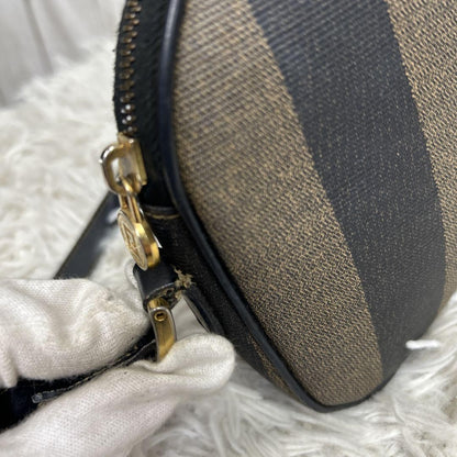 FENDI Shoulder Bag Purse FF Pecan PVC Leather Brown Black Authentic