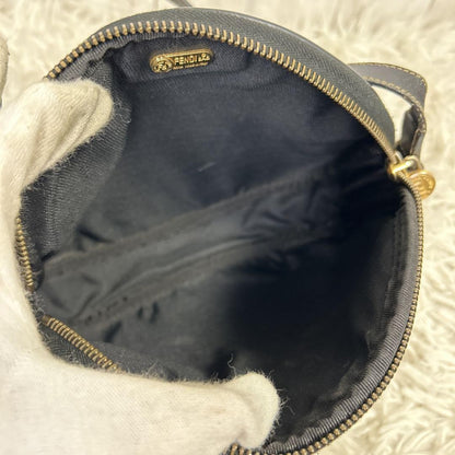 FENDI Shoulder Bag Purse FF Pecan PVC Leather Brown Black Authentic
