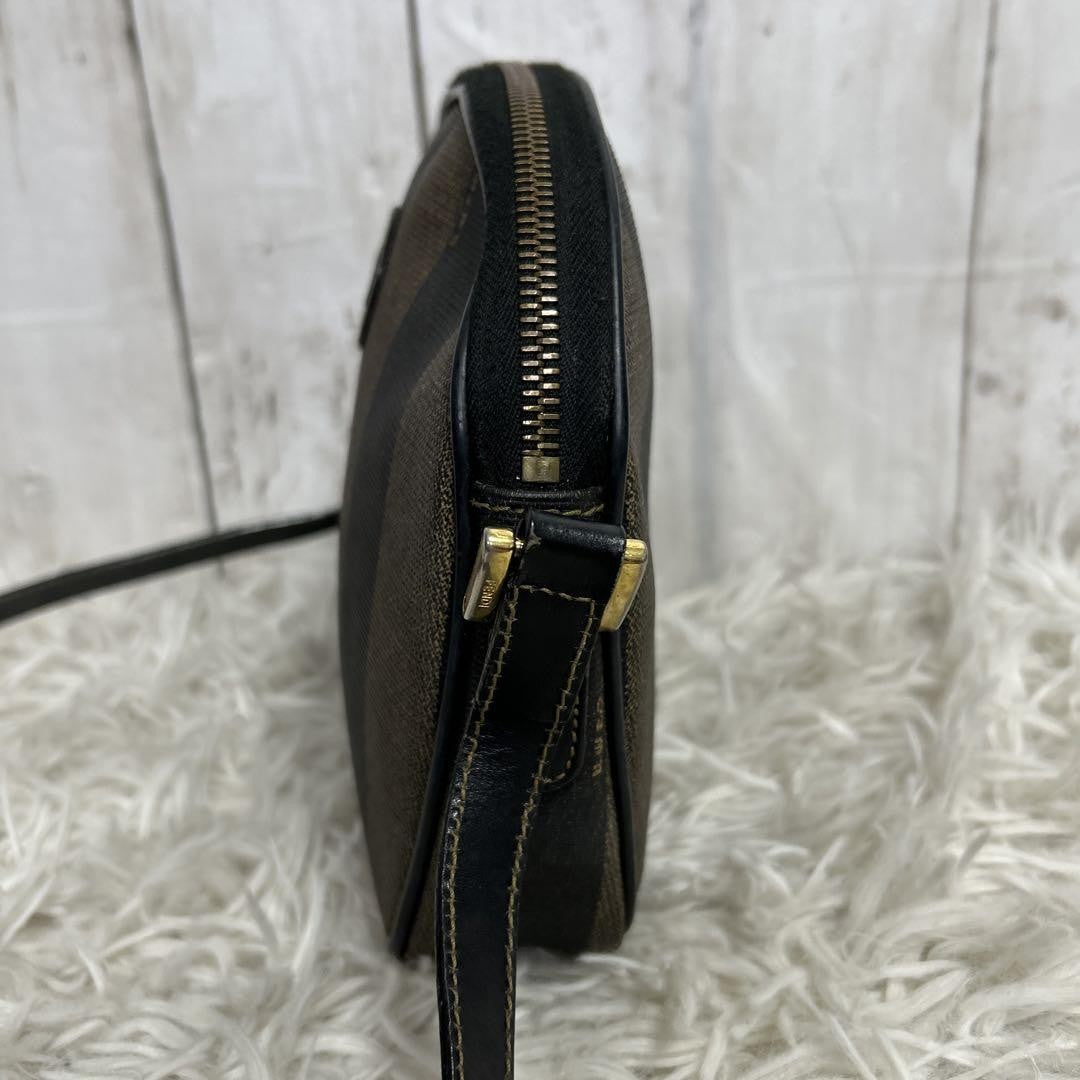 FENDI Shoulder Bag Purse FF Pecan PVC Leather Brown Black Authentic