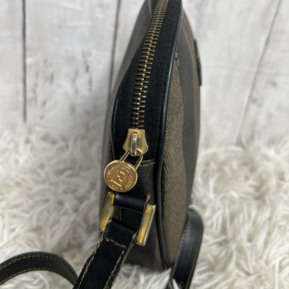 FENDI Shoulder Bag Purse FF Pecan PVC Leather Brown Black Authentic