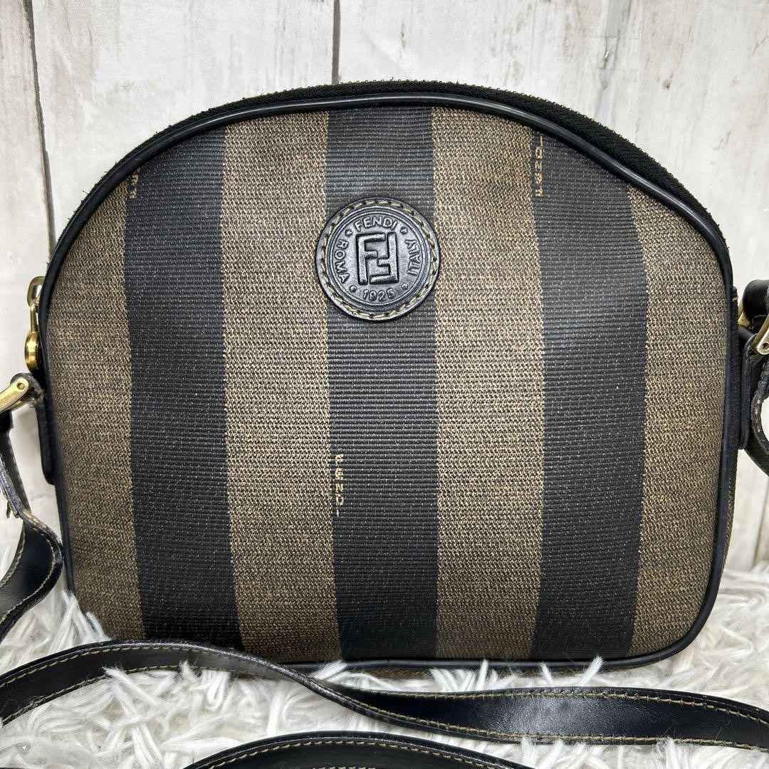 FENDI Shoulder Bag Purse FF Pecan PVC Leather Brown Black Authentic