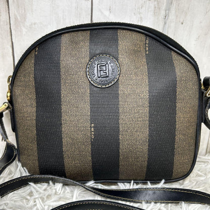 FENDI Shoulder Bag Purse FF Pecan PVC Leather Brown Black Authentic