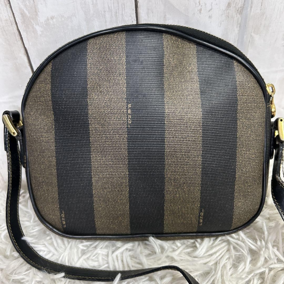 FENDI Shoulder Bag Purse FF Pecan PVC Leather Brown Black Authentic