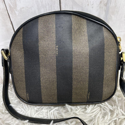 FENDI Shoulder Bag Purse FF Pecan PVC Leather Brown Black Authentic