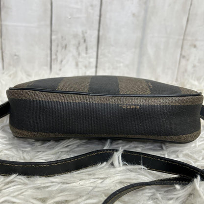 FENDI Shoulder Bag Purse FF Pecan PVC Leather Brown Black Authentic