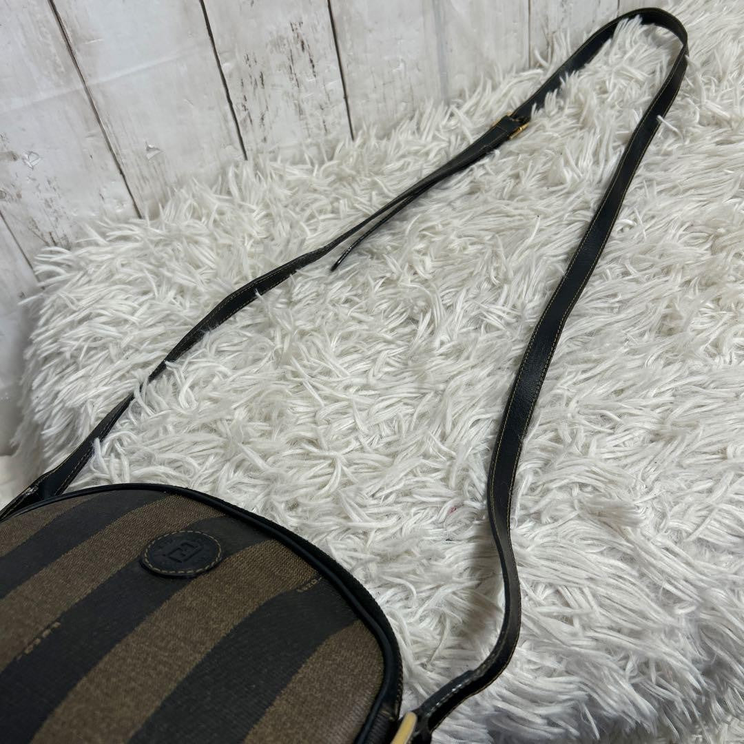 FENDI Shoulder Bag Purse FF Pecan PVC Leather Brown Black Authentic