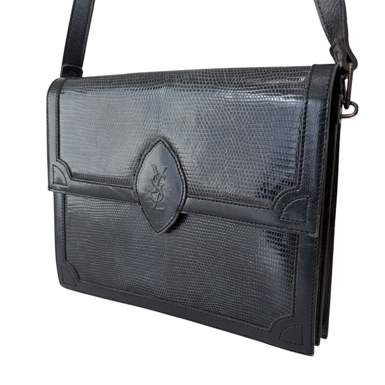 Saint Laurent Shoulder Bag Purse YSL Cassandra Leather Authentic Black