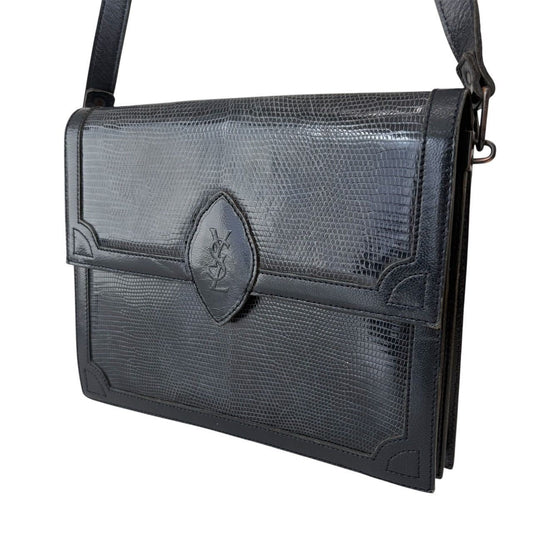 Saint Laurent Shoulder Bag Purse YSL Cassandra Leather Authentic Black