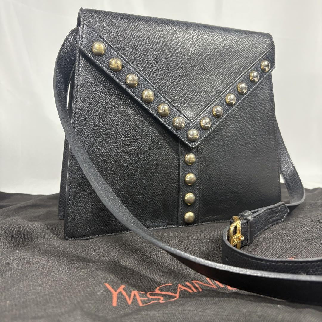 Saint Laurent Shoulder Bag Purse Y Line Leather Black Authentic