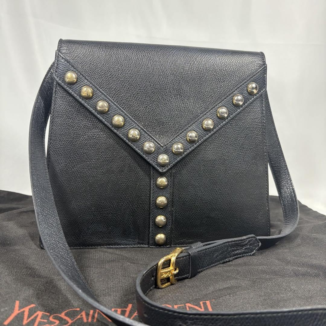 Saint Laurent Shoulder Bag Purse Y Line Leather Black Authentic