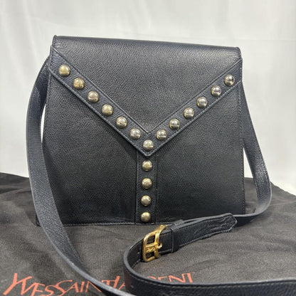 Saint Laurent Shoulder Bag Purse Y Line Leather Black Authentic