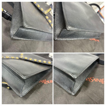 Saint Laurent Shoulder Bag Purse Y Line Leather Black Authentic
