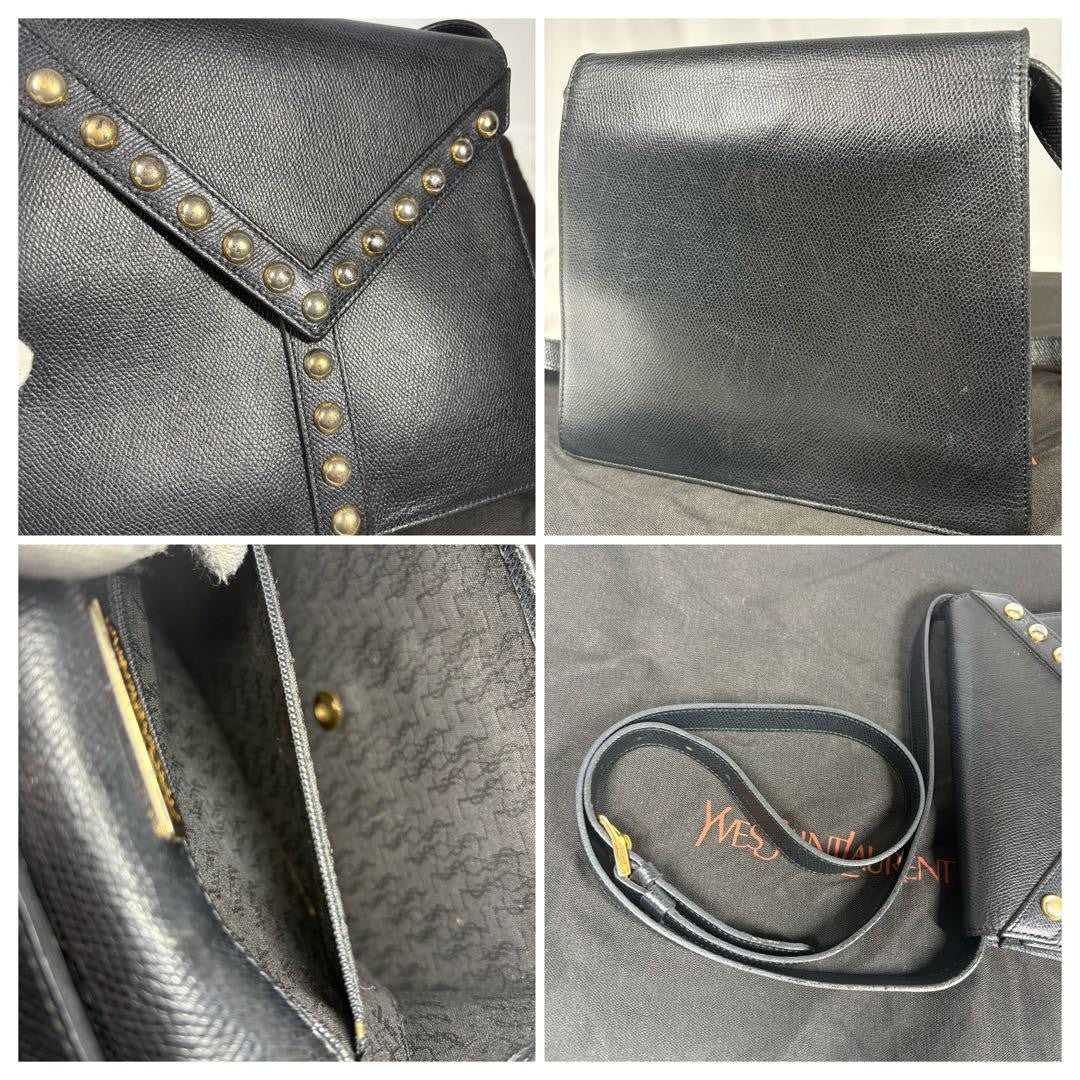 Saint Laurent Shoulder Bag Purse Y Line Leather Black Authentic