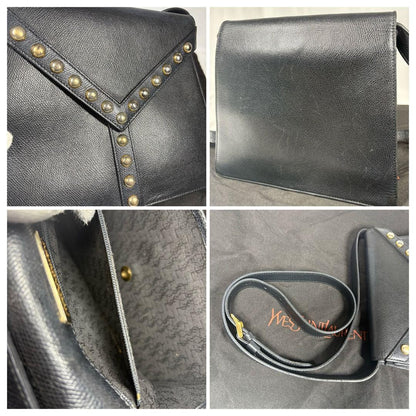 Saint Laurent Shoulder Bag Purse Y Line Leather Black Authentic