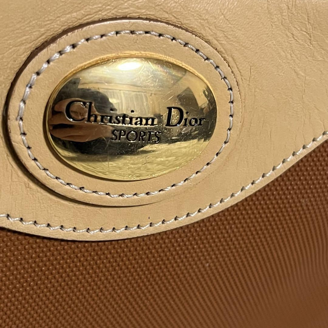 Christian Dior Hand Bag Tote Purse Canvas Leather Orange Beige Gold Authentic