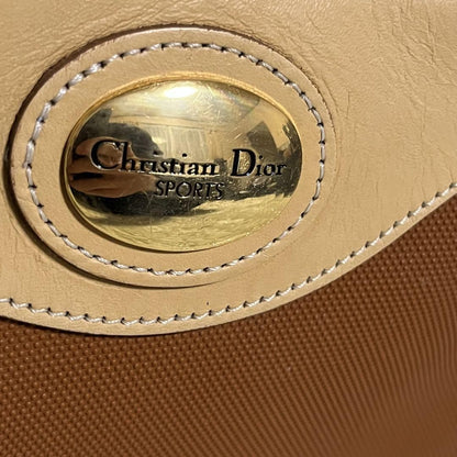 Christian Dior Hand Bag Tote Purse Canvas Leather Orange Beige Gold Authentic