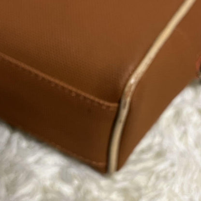 Christian Dior Hand Bag Tote Purse Canvas Leather Orange Beige Gold Authentic
