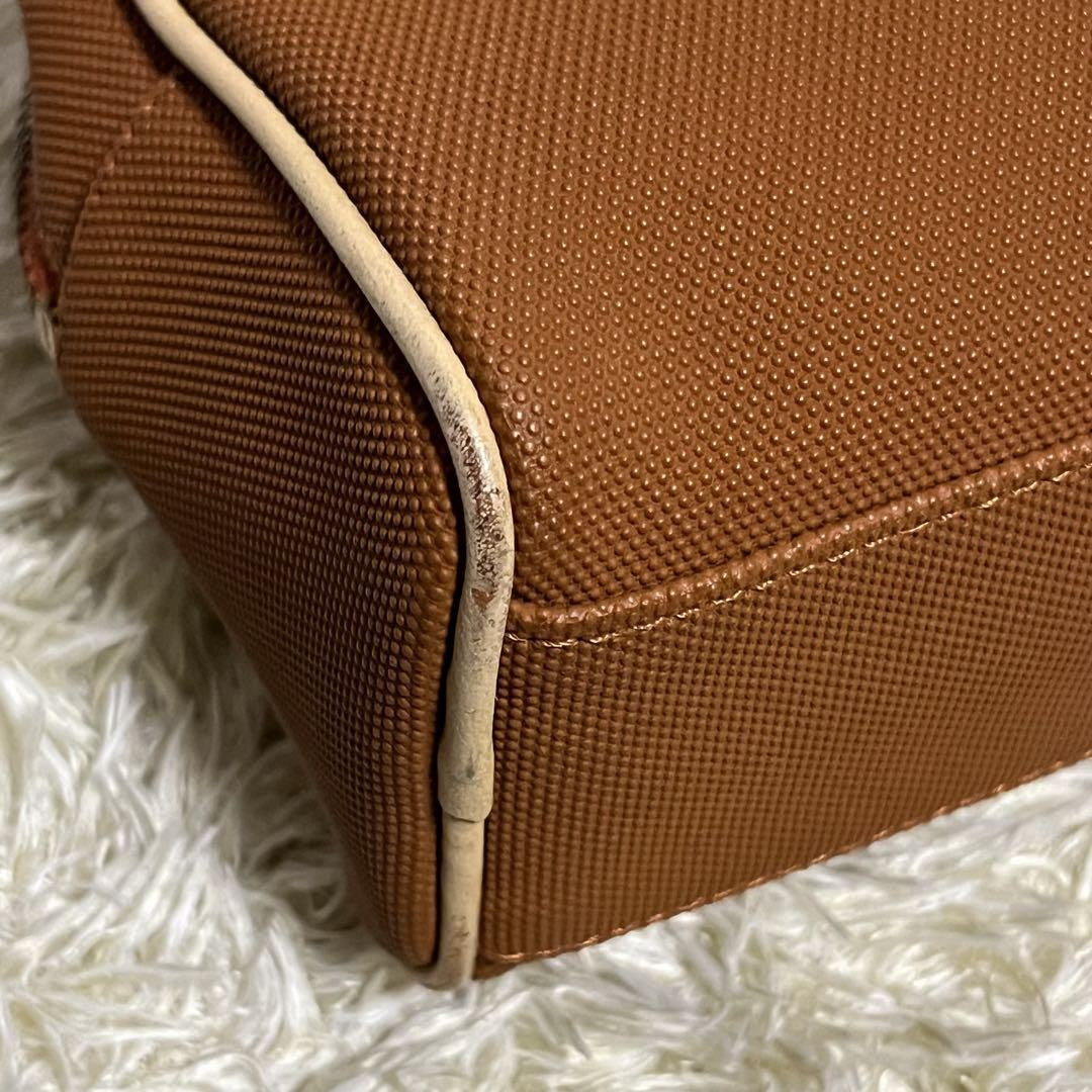 Christian Dior Hand Bag Tote Purse Canvas Leather Orange Beige Gold Authentic