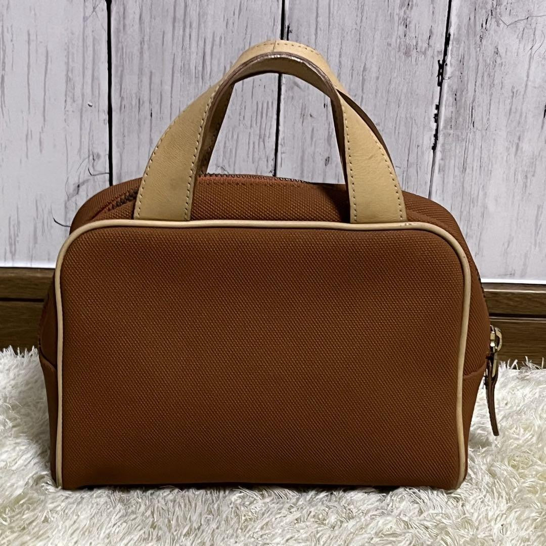 Christian Dior Hand Bag Tote Purse Canvas Leather Orange Beige Gold Authentic