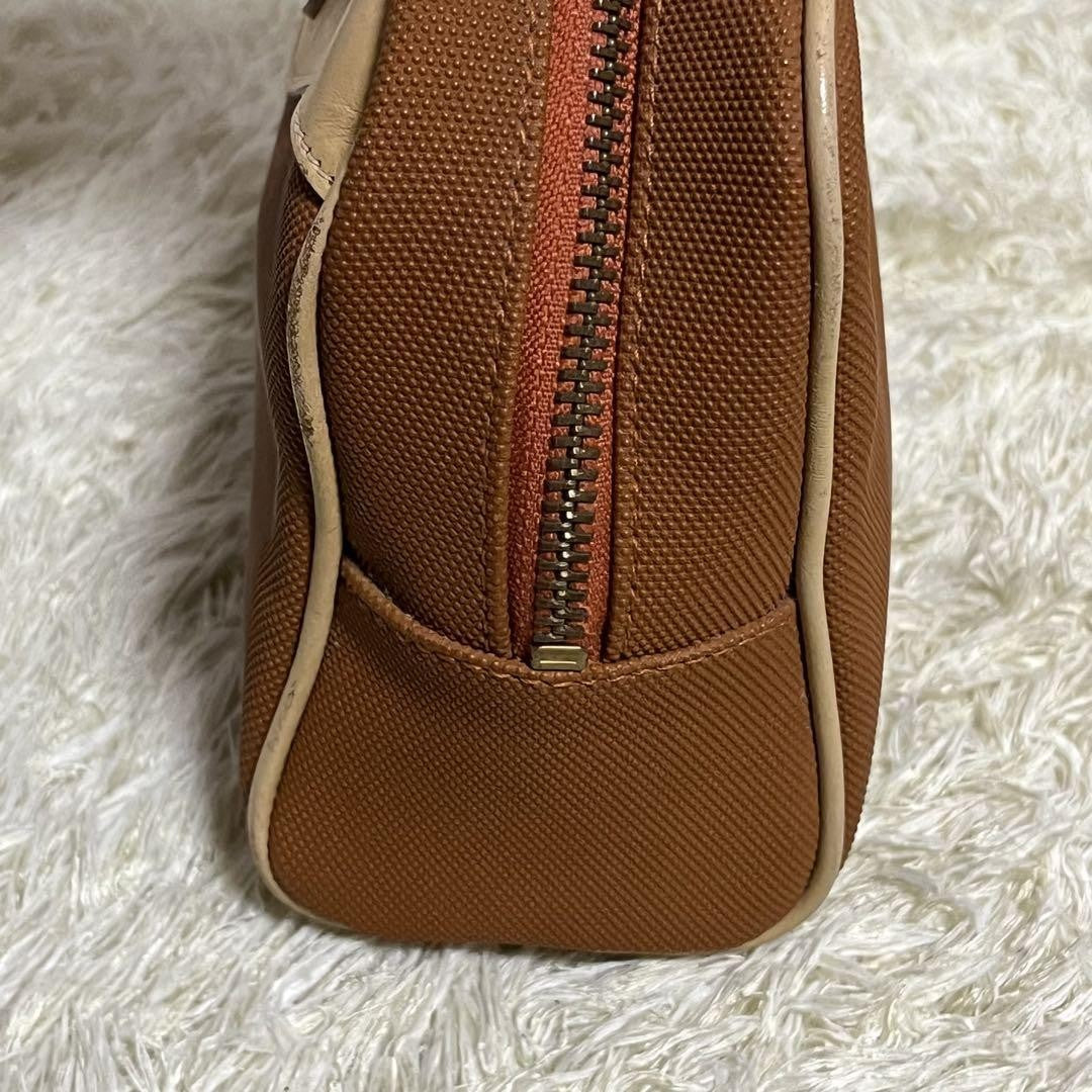 Christian Dior Hand Bag Tote Purse Canvas Leather Orange Beige Gold Authentic