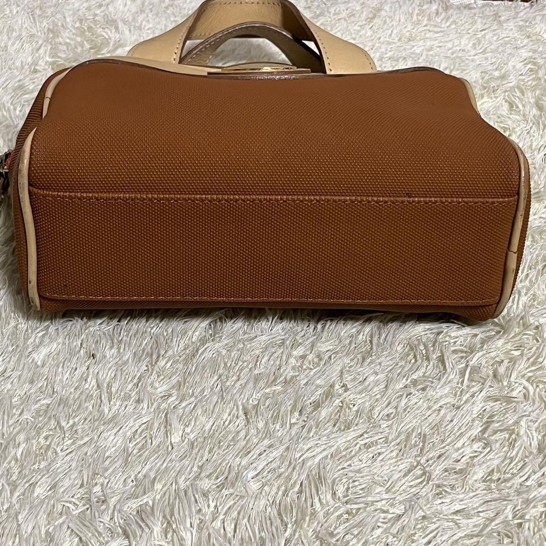 Christian Dior Hand Bag Tote Purse Canvas Leather Orange Beige Gold Authentic