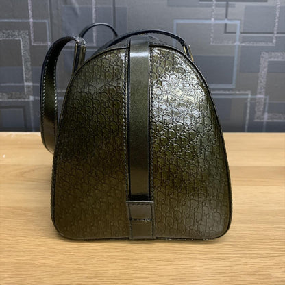 Christian Dior Hand Bag Tote Purse Mini Boston Bag Logo Dark Green Authentic