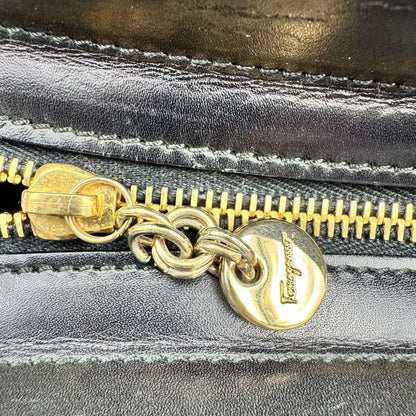 Salvatore Ferragamo handbag Tote Purse VARA RIBBON Leather Black Authentic Used