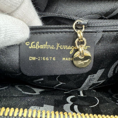 Salvatore Ferragamo handbag Tote Purse VARA RIBBON Leather Black Authentic Used