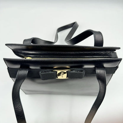 Salvatore Ferragamo handbag Tote Purse VARA RIBBON Leather Black Authentic Used